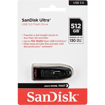 #ad SanDisk 512GB Ultra USB 3.0 130MB s Thumb Pen Flash Pen Drive SDCZ48 512G $36.95