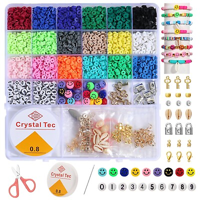 #ad Effectouch 6000 PCS Clay Beads Bracelet Making Kit 24 Colors Flat Preppy Bead... $26.73