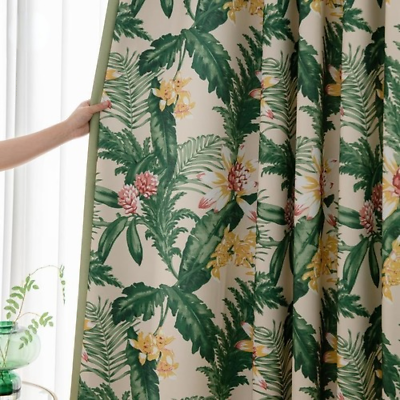 #ad Green Leaves Printed Curtains Blackout Window Pastoral Tulle Sheer Curtains $148.80
