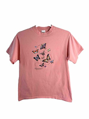 #ad Vintage 90s Wisconsin Butterflies T Shirt Size Large Faded Pink Made in USA $24.99