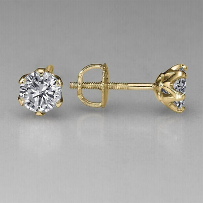 #ad 2Ct Lab Created Diamond Women#x27;s Solitaire Stud Earrings 14k Yellow Gold Plated $32.49