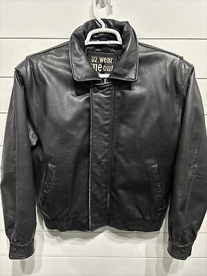 #ad U2 Wear Me Out Black Cafe Racer Leather Motorcycle Biker Jacket Mens Medium $88.95