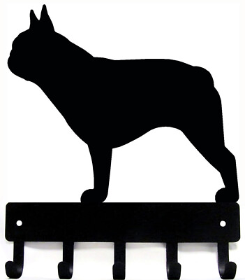 #ad French Bulldog Dog Leash Hanger Metal Wall Key Rack Holder 5 Hooks LG Made USA $21.99