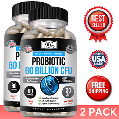 #ad 2 Pack Probiotic 60 Billion with Prebiotics Immune Function Healthy Digestion $20.48