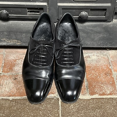 #ad Salvador Ferragamo Shoe Men 11EEE Formal Black Suede Upper Black Leather Cap Toe $99.99