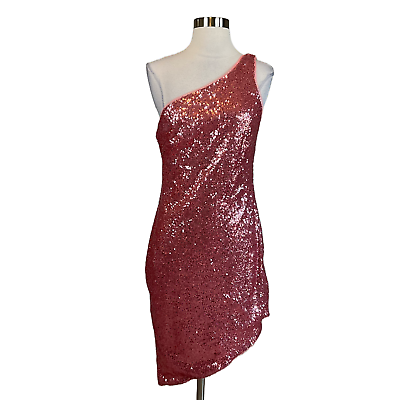 #ad Women#x27;s Cocktail Dress by AQUA Size Small Pink Sequined One Shoulder Mini Sheath $39.99