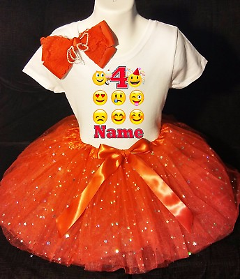 #ad Emojis *With NAME* 4th Fourth 4 Birthday Red Tutu Dress Fast Shipping $20.54