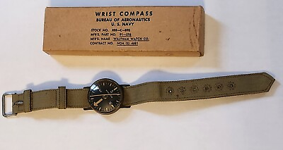 #ad WW2 Waltham Watch Co US Navy USN Military Wrist Compass R88 C 890 w Original Box $219.99