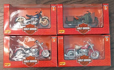 #ad HARLEY DAVIDSON MOTORCYCLE 1 18 Scale BY MAISTO SERIES 5 LOT OF 4 NEW SEALED $44.99