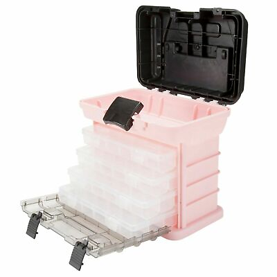 #ad Durable Plastic Storage Crafts or Beads Removable Trays Compartments Pink $24.99