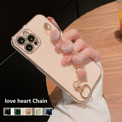 #ad Plating Cute Love Heart Strap Case Soft Cover For iPhone 12 13 14 Pro Max $7.99