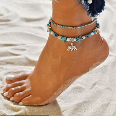 #ad Blue Elephant Anklets Women Girls Beads Beach Ankle Bracelet Boho Foot Jewelry $2.99