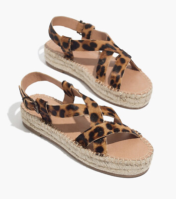 #ad Madewell Espadrille Sandals Calf Hair Leather Leopard Womens Sz 7 Summer $45.00