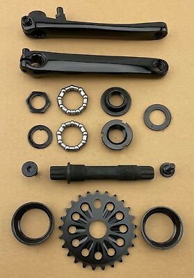 #ad #ad GENUINE 3 PIECE STEEL 175MM LONG CRANK SET IN BLACK WITH BLACK ALLOY SPROCKET. $92.79