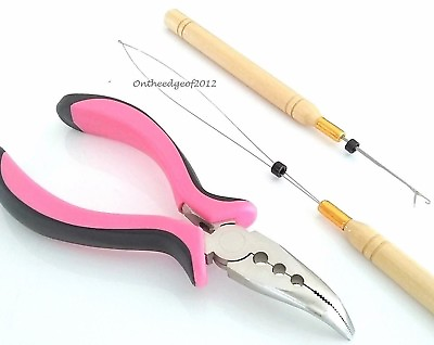 #ad Feather Hair Extension Tool Kit for Micro Ring Beads I Tip Loop Hook Pliers USA $10.98