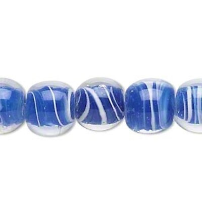 #ad 1 Std 34 36 Clear amp; Blue Swirl Lampwork 11 13mm Round Beads with 2 3mm Hole * $10.94