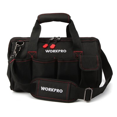 #ad WORKPRO Tool Bag 14 inch Multi pocket Tool Organizer w Adjustable Shoulder Strap $33.99