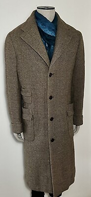 #ad JOHN VARVATOS Men’s Long Tan Wool Tweed Coat Sz IT 48 US 38 Rare Pristine $298.00