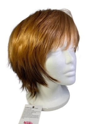 #ad 100% Human Hair Wig Layered Shag Two Tone Warm Brown w Bangs Heat Resistant NEW $49.99