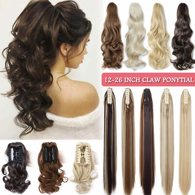 #ad USA Natural Ponytail Claw Jaw On Hair Extensions Clip In Pony Tail Long As Human $15.96