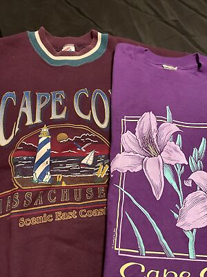 #ad Lot of 2 Vtg 90s Cape Cod Sweatshirt amp; Shirt Super Purple L Lighthouse Flowers $40.00