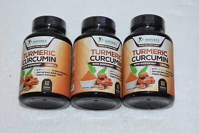 #ad x3 Nature Nutrition Turmeric Curcumin BioPerine 1950mg 60 Cap Black Pepper 8 25 $16.25