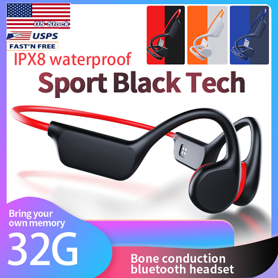 #ad IPX8 Waterproof Bluetooth Bone Conduction Headphones Sport Swimming Earphone 32G $32.99