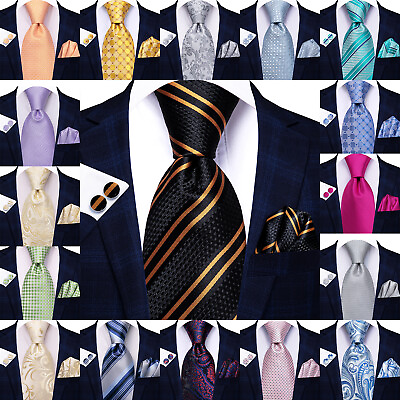 #ad Hi Tie Silk Paisley Necktie and Pocket Square Cufflinks Set Wedding Party $11.99
