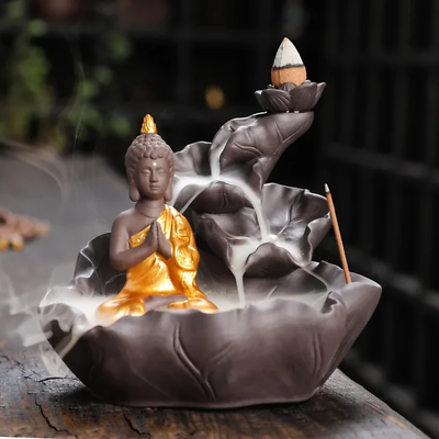 #ad Creative Purple Clay Zen Buddha Backflow Incense Burner Lotus Incense Stick Hold $28.11