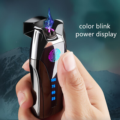 #ad Fingerprint USB Recharge Smoking Electric Metal Lighter Flame Plasma Waterproof $24.99