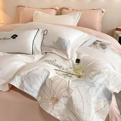 #ad Embroidery 100% Cotton Bedding Set Luxury Home Textile Duvet Cover Set 220x240 $178.32