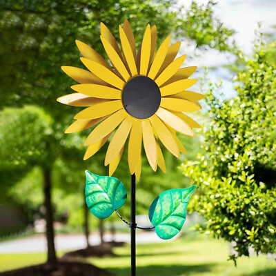 #ad 3D Metal Yellow Sunflower Wind Spinner Windmill Sculpture for Yard Outdoor HOT $16.99