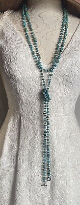 #ad Retail $89.00 INCREDIBLY Long 90 In Strand Natural BEAUTY Turquoise Necklace 925 $49.99