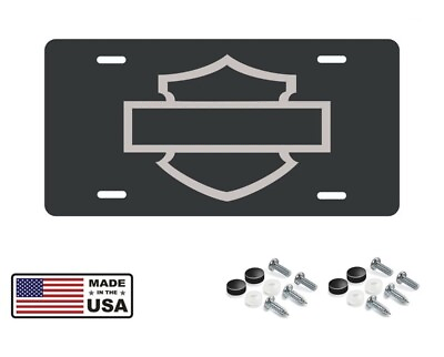 #ad Harley Davidson Bar and Shield Gloss Black aluminum license plate Silver Logo $14.95