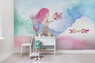 #ad 3D Mermaid Fish Sea Blue Self adhesive Removeable Wallpaper Wall Mural1 1966 $224.99