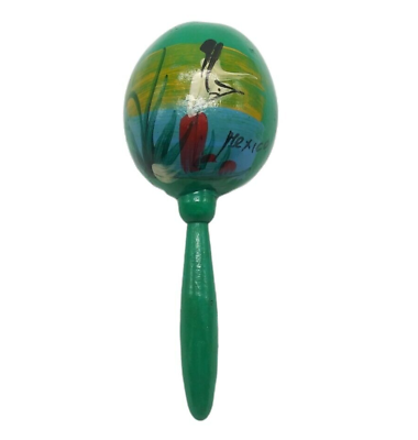 #ad Vintage Mexican Maraca Rattle Hand Painted Percussion Instrument Mexico Green $9.99