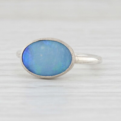 #ad New Nina Wynn Blue Opal Ring Sterling Silver Size 7 Oval Solitaire $149.99
