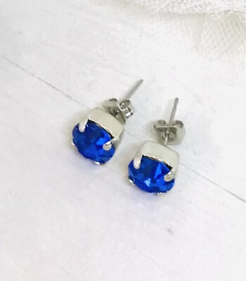 #ad 8mm Sapphire Blue Crystal Stud Crystal Earrings 8mm Royal Blue Stud Earrings $13.50