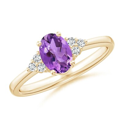 #ad Solitaire Amethyst White Accents 925 Silver Yellow Plated Women Wedding Ring $29.18