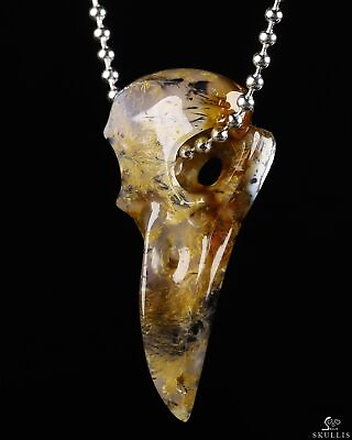 #ad Necklace of 2.3quot; Sagenitic Agate Hand Carved Crystal Skull Pendant $269.00