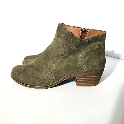 #ad Lucky Brand Womens Ankle Boot Size 8 Olive Green Suede Leather Brolley $20.00