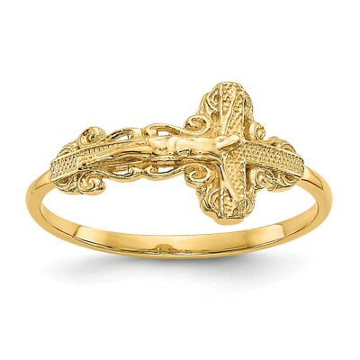 #ad Real 10kt Yellow Gold Diamond Cut Crucifix Ring S:7 $122.03