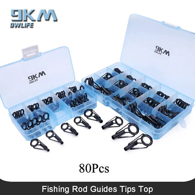#ad Black Titanium Oxid 80 Pcs 8 Sizes Fishing Rod Guides Rod Tips Rod Building $15.99