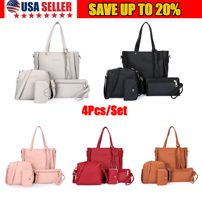 #ad 4Pcs Set Women Lady Leather Handbags Messenger Shoulder Bags Tote Satchel Purse $11.67
