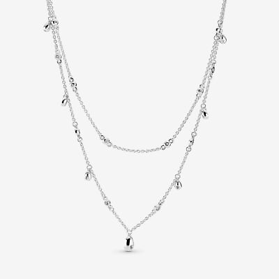 #ad Brand Authentic 100% 925 Silver Chandelier Droplets Necklace 397084CZ 45CM Gift $89.89