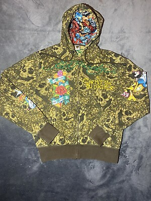 #ad Ed Hardy by Christian Audigier Skull Graphic Zip Up Hoodie Size Small $200.00