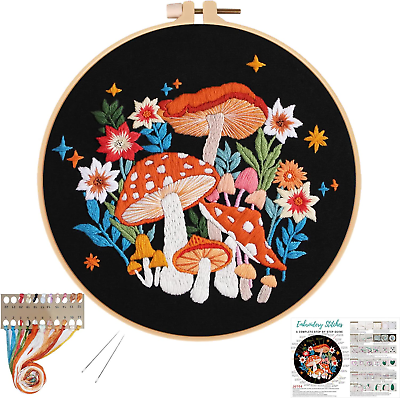 #ad Mushroom Embroidery Kits for Beginners with Art Night PatternAdults Starter Cro $14.85