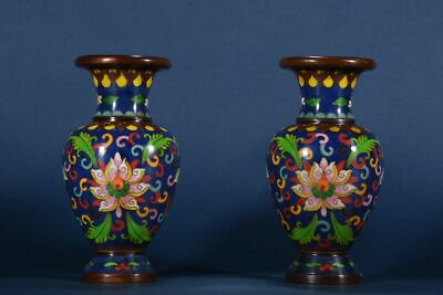 #ad Chinese Copper Cloisonne Hand made Exquisite A Pair Vase 29464 $305.99
