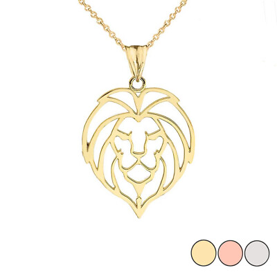 #ad Solid Gold Lion Head Cut Out Pendant Necklace In Yellow White Rose $229.98