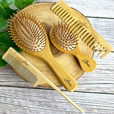 #ad Pro Anti static Bamboo Custom Massage Head Scalp Straight Curly Hair Brush Comb $27.32
